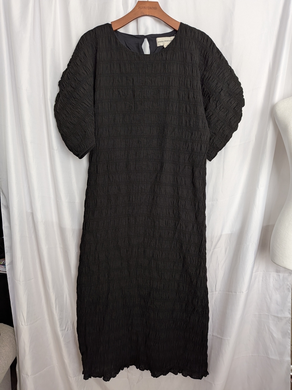 Mara Hoffman Black Aranza Textured Balloon-Sleeve Maxi Dress Size XL - Picture 3 of 7